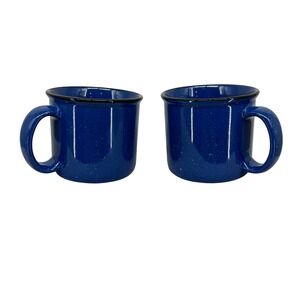 Vintage CYRK Set of 2 Heavy Stoneware Blue Speckled Coffee Cups-Black Trim